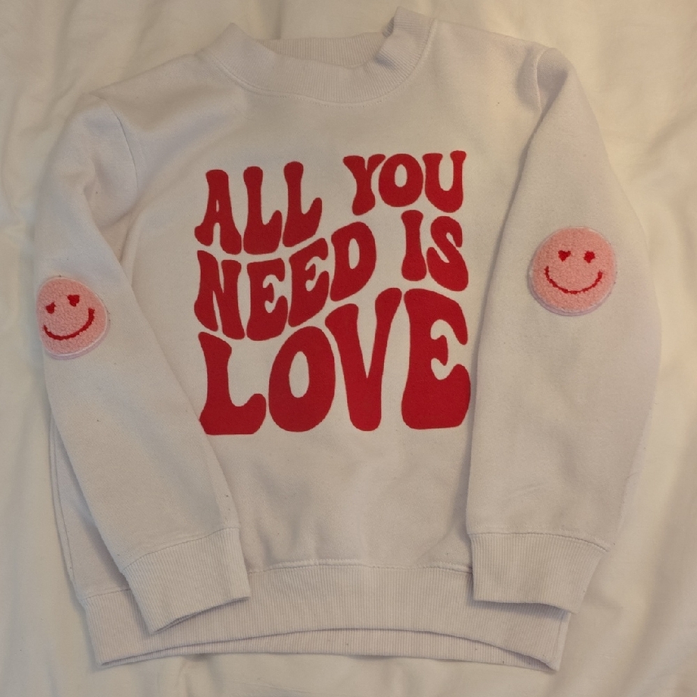 Kids White and Red 'All You Need Is Love' Sweatshirt
